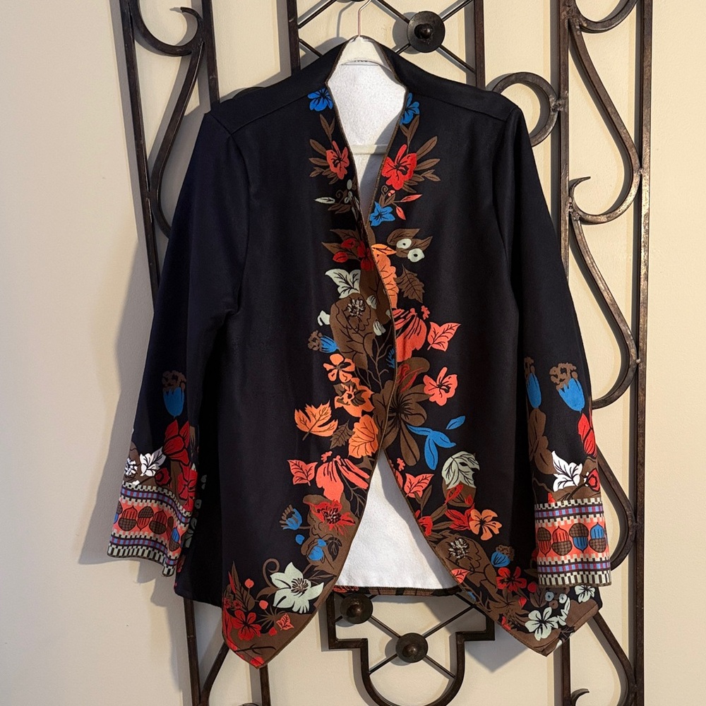 Floral Embroidered Black Jacket